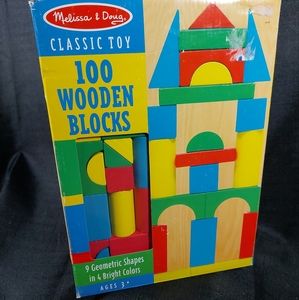 New Melissa & Doug 100 piece wooden colorful building blocks